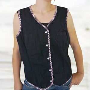 Russ Blue Cotton Vest With Plaid Trim